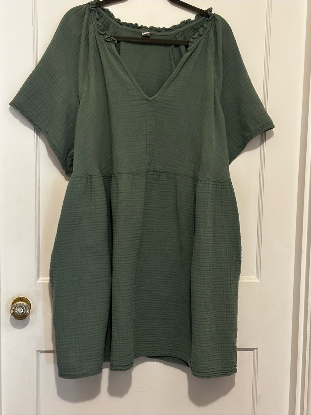 Old Navy Olive Green Gauze V-Neck Mini Dress